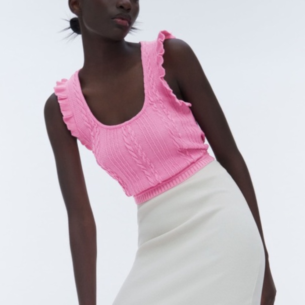 ZARA Ruffled Cable Knit Top